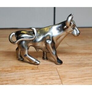 Solid Pewter Steer Bull Cowboy Figurine Statue Silver Tone Western -Cow Farm